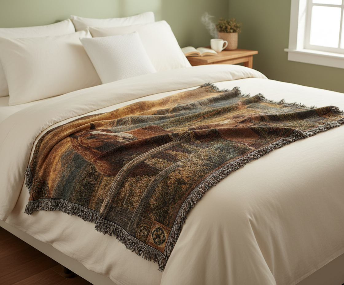 Luxury Mountain Ranch Horse Woven Blanket