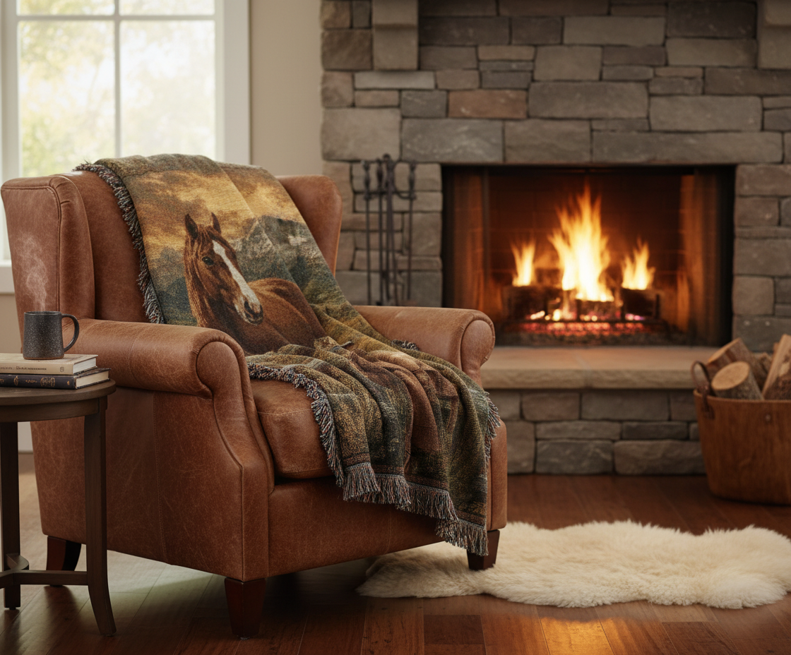 Luxury Mountain Ranch Horse Woven Blanket