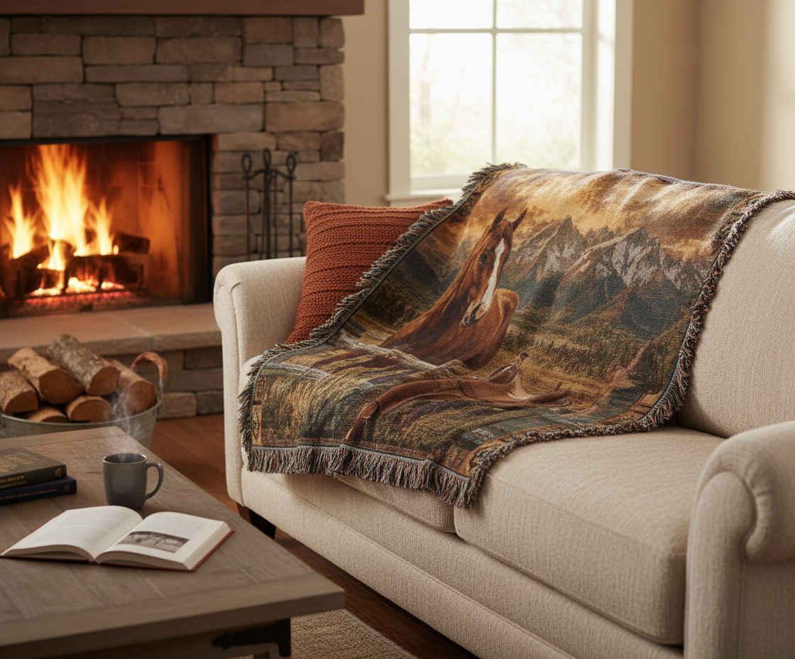 Luxury Mountain Ranch Horse Woven Blanket