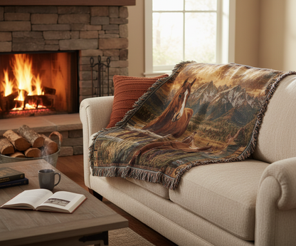 Mountain Ranch Horse Woven Blanket | Luxury Western Throw
