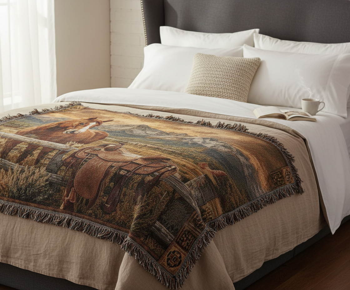 Luxury Mountain Ranch Horse Woven Blanket