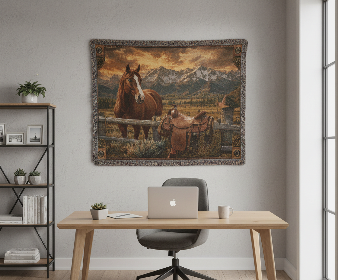 Luxury Mountain Ranch Horse Woven Blanket