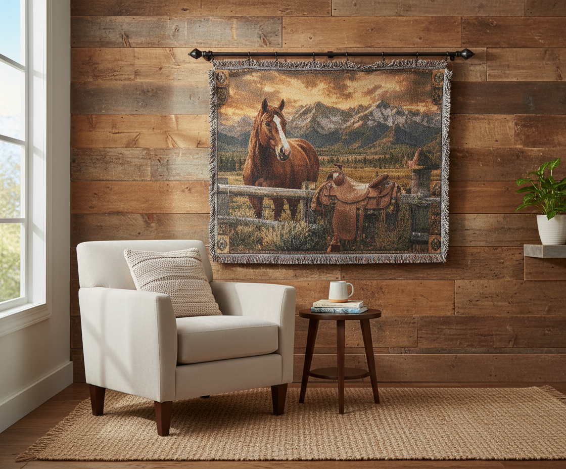 Luxury Mountain Ranch Horse Woven Blanket