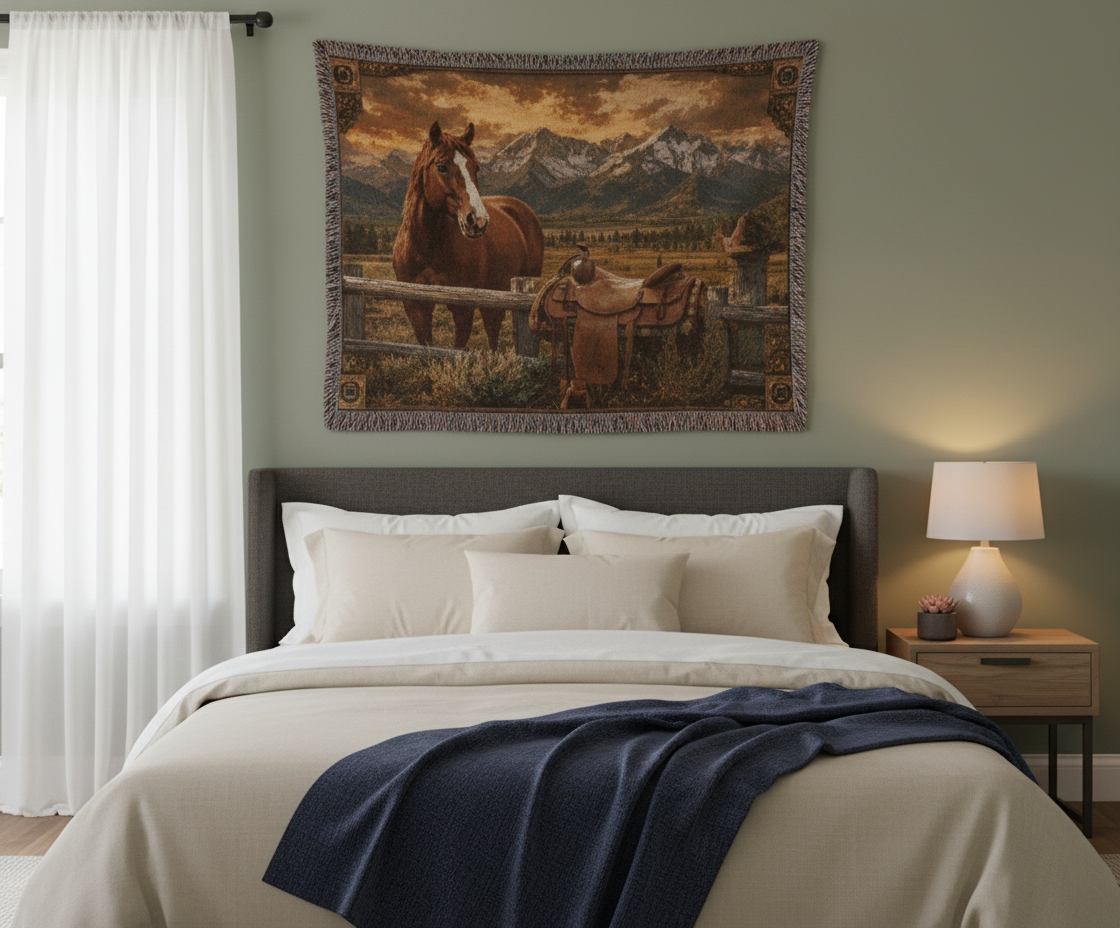 Luxury Mountain Ranch Horse Woven Blanket