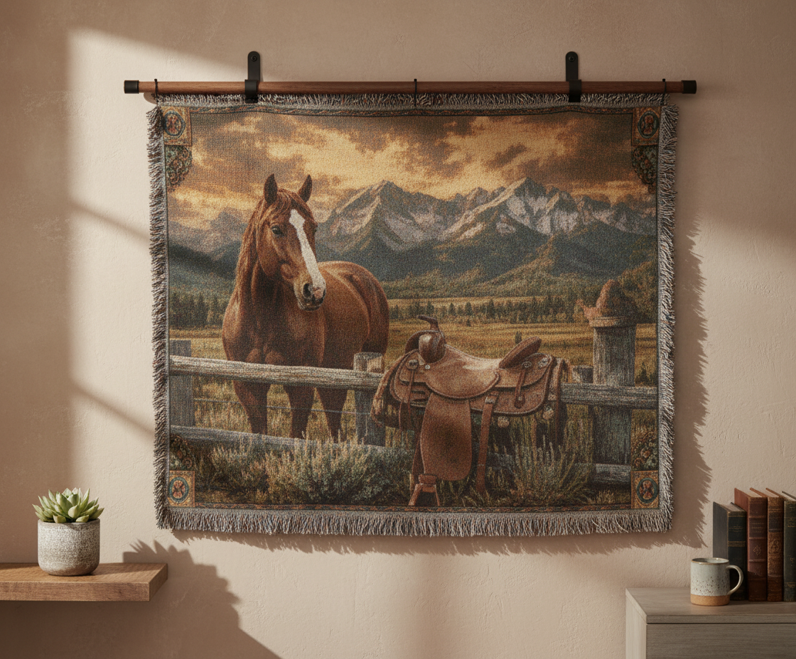 Luxury Mountain Ranch Horse Woven Blanket