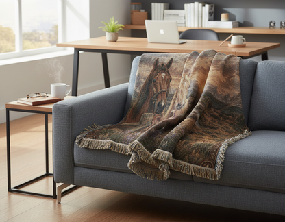 Western Horse Saddle Woven Blanket | Rustic Ranch Throw