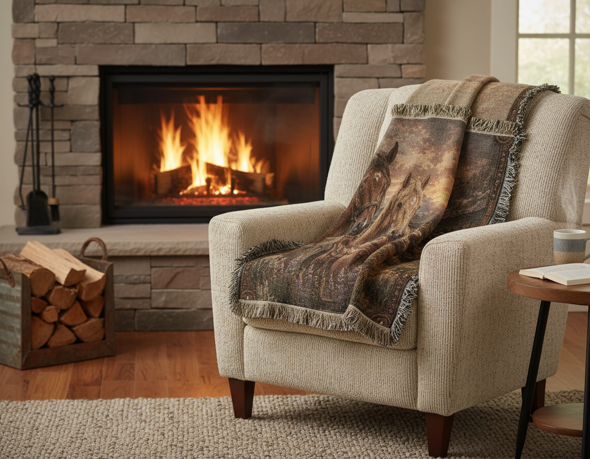 Western Horse & Saddle Throw | Rustic Ranch Decor | Mountain Sunset Blanket | Cowboy Gift