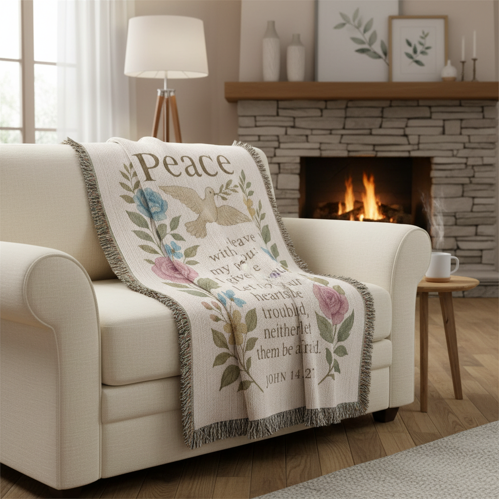 Peace I Leave With You – John 14:27 Christian Floral Dove Wall Art | Faith-Inspired Scripture Poster