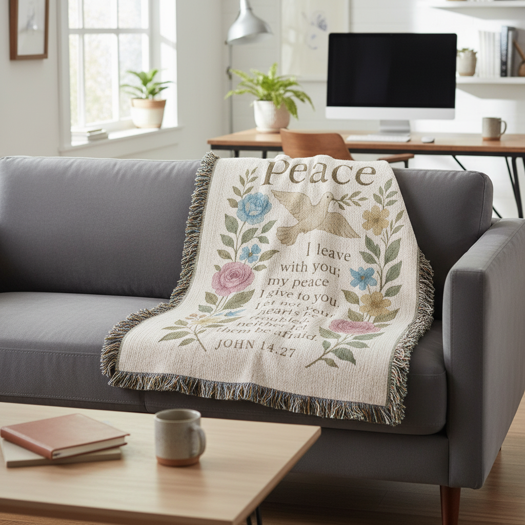 Peace I Leave With You – John 14:27 Christian Floral Dove Wall Art | Faith-Inspired Scripture Poster
