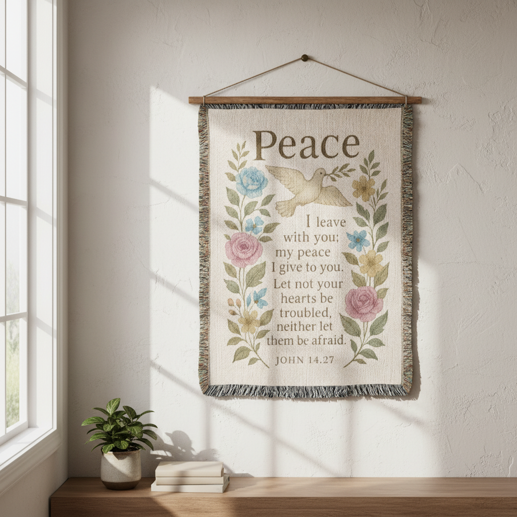 Peace I Leave With You – John 14:27 Christian Floral Dove Wall Art | Faith-Inspired Scripture Poster
