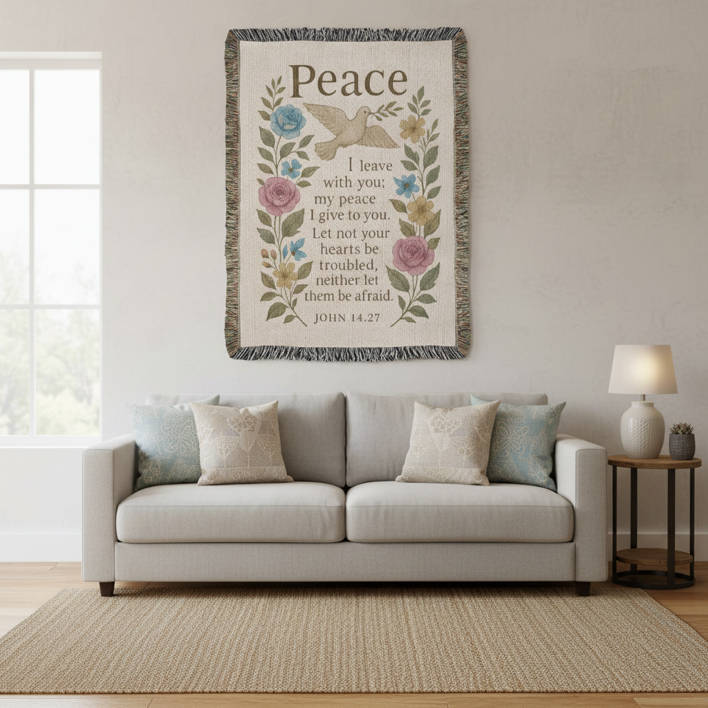 Peace I Leave With You – John 14:27 Christian Floral Dove Wall Art | Faith-Inspired Scripture Poster