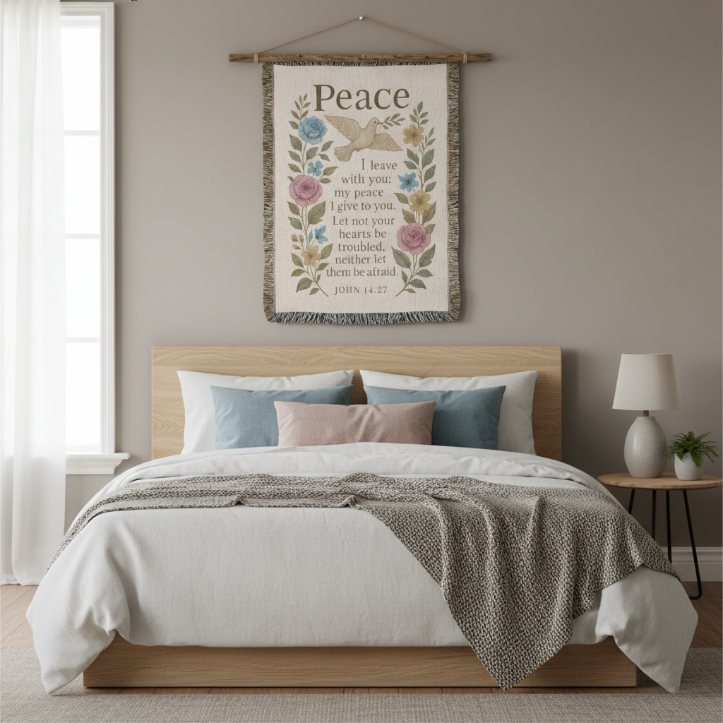 Peace I Leave With You – John 14:27 Christian Floral Dove Wall Art | Faith-Inspired Scripture Poster