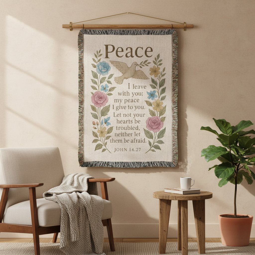 Peace I Leave With You – John 14:27 Christian Floral Dove Wall Art | Faith-Inspired Scripture Poster