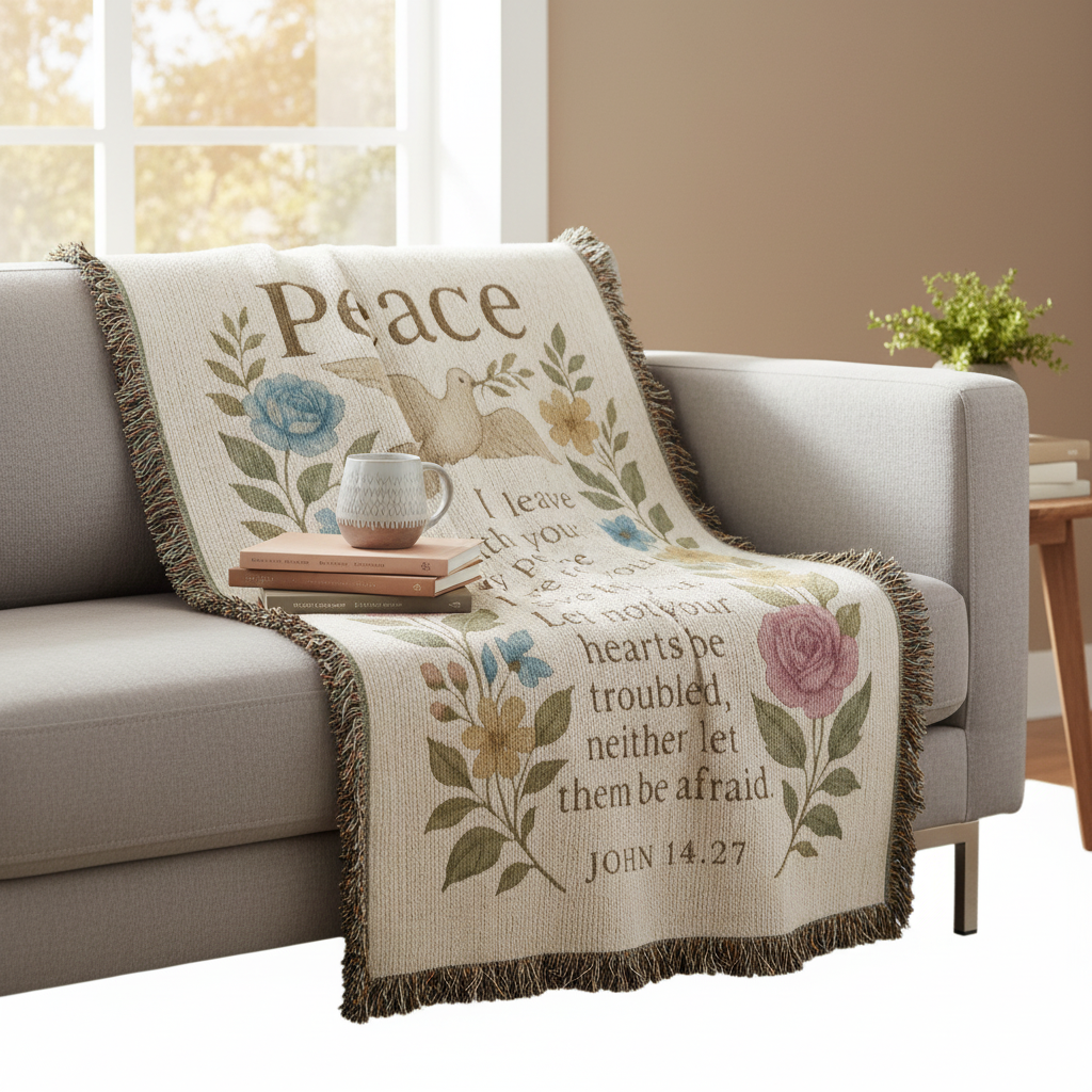 Peace I Leave With You – John 14:27 Christian Floral Dove Wall Art | Faith-Inspired Scripture Poster