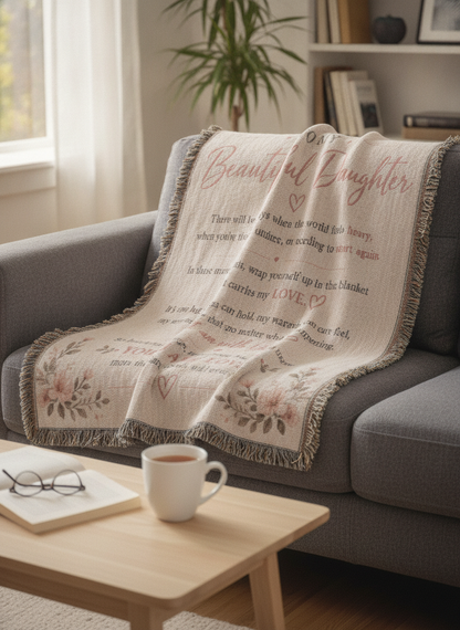 To My Beautiful Daughter Blanket | Inspirational Gift from Mom or Dad | Encouragement Keepsake
