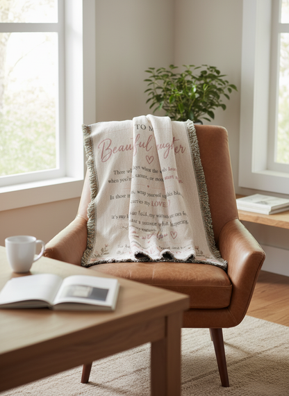 To My Beautiful Daughter Blanket | Inspirational Gift from Mom or Dad | Encouragement Keepsake