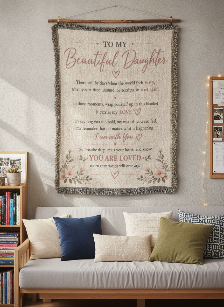 To My Beautiful Daughter Blanket | Inspirational Gift from Mom or Dad | Encouragement Keepsake