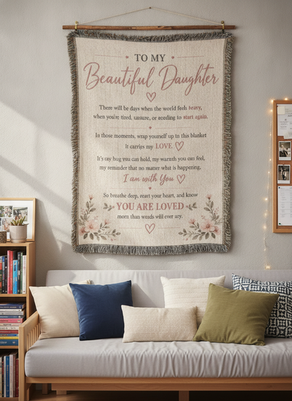 To My Beautiful Daughter Blanket | Inspirational Gift from Mom or Dad | Encouragement Keepsake