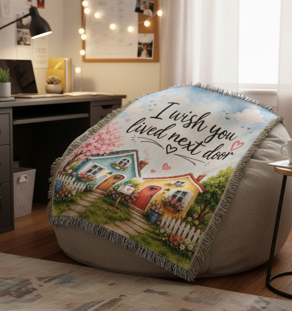 I Wish You Lived Next Door Blanket | Long Distance Friendship Gift, Best Friend Gift, Neighbor Gift, Sister Gift, Thinking of You Blanket