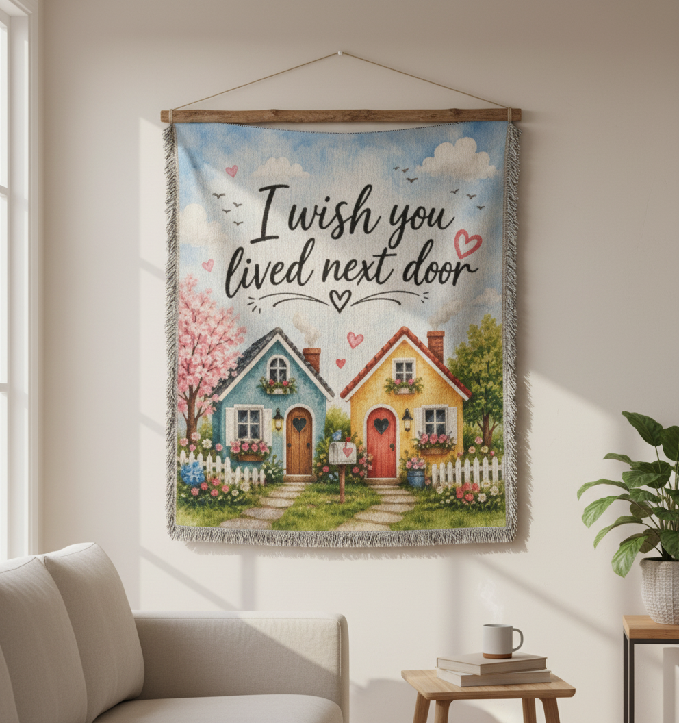I Wish You Lived Next Door Blanket | Long Distance Friendship Gift, Best Friend Gift, Neighbor Gift, Sister Gift, Thinking of You Blanket
