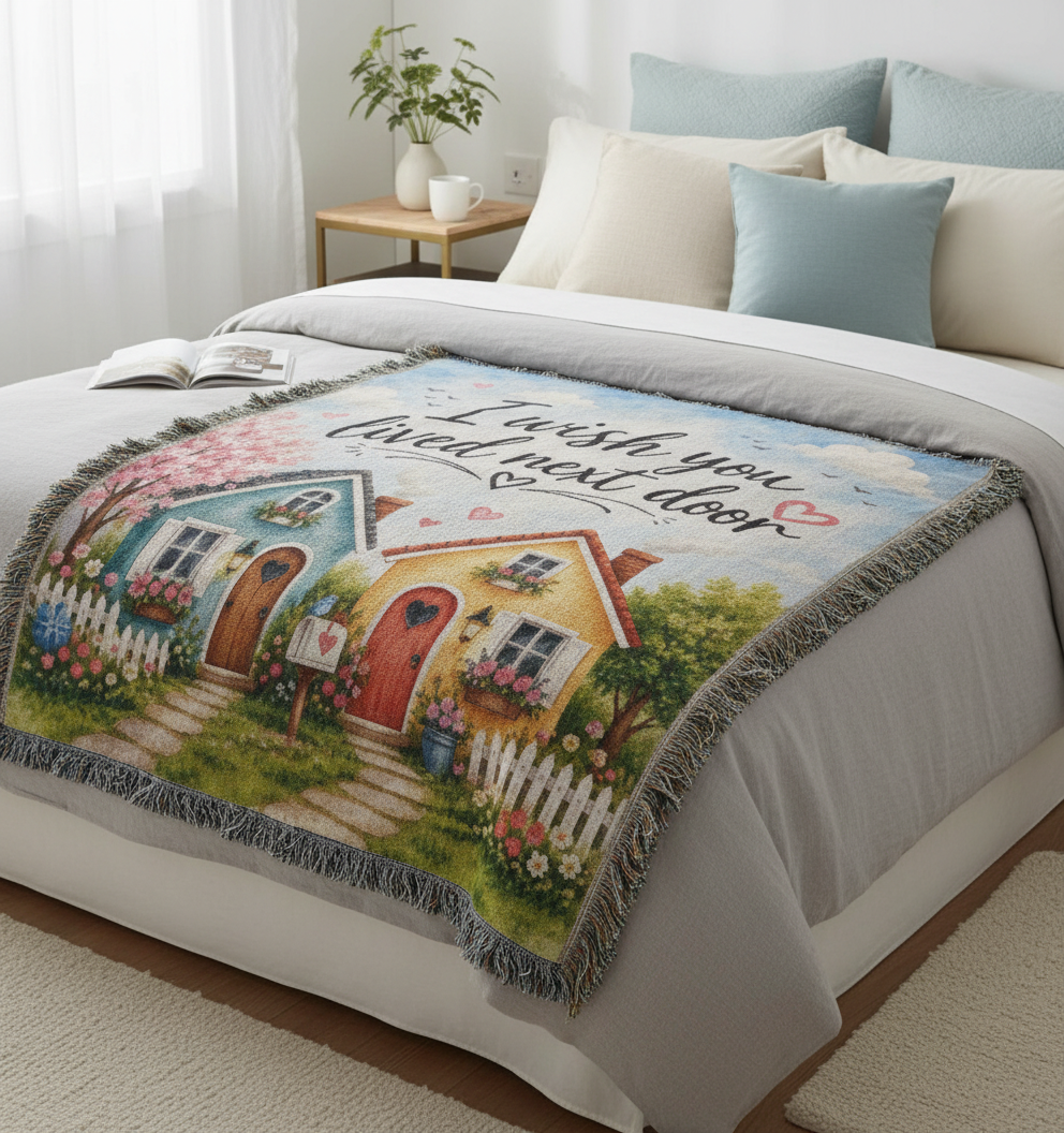 I Wish You Lived Next Door Blanket | Long Distance Friendship Gift, Best Friend Gift, Neighbor Gift, Sister Gift, Thinking of You Blanket