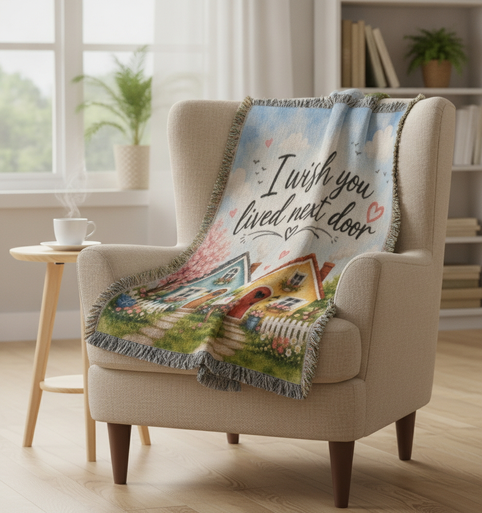 I Wish You Lived Next Door Blanket | Long Distance Friendship Gift, Best Friend Gift, Neighbor Gift, Sister Gift, Thinking of You Blanket