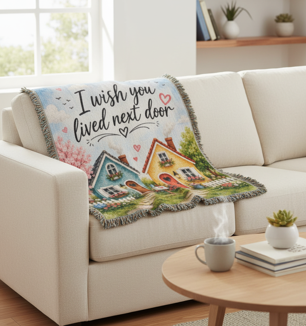 I Wish You Lived Next Door Blanket | Long Distance Friendship Gift, Best Friend Gift, Neighbor Gift, Sister Gift, Thinking of You Blanket