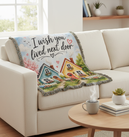 I Wish You Lived Next Door Blanket | Long Distance Friendship Gift, Best Friend Gift, Neighbor Gift, Sister Gift, Thinking of You Blanket
