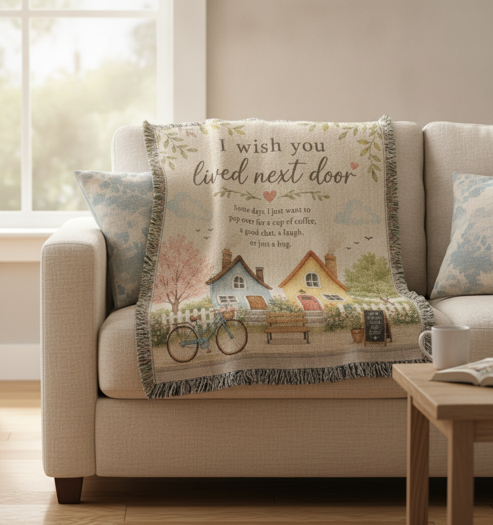 I Wish You Lived Next Door – Friendship Blanket for Best Friend | Long Distance Friend Gift & Neighbor Keepsake