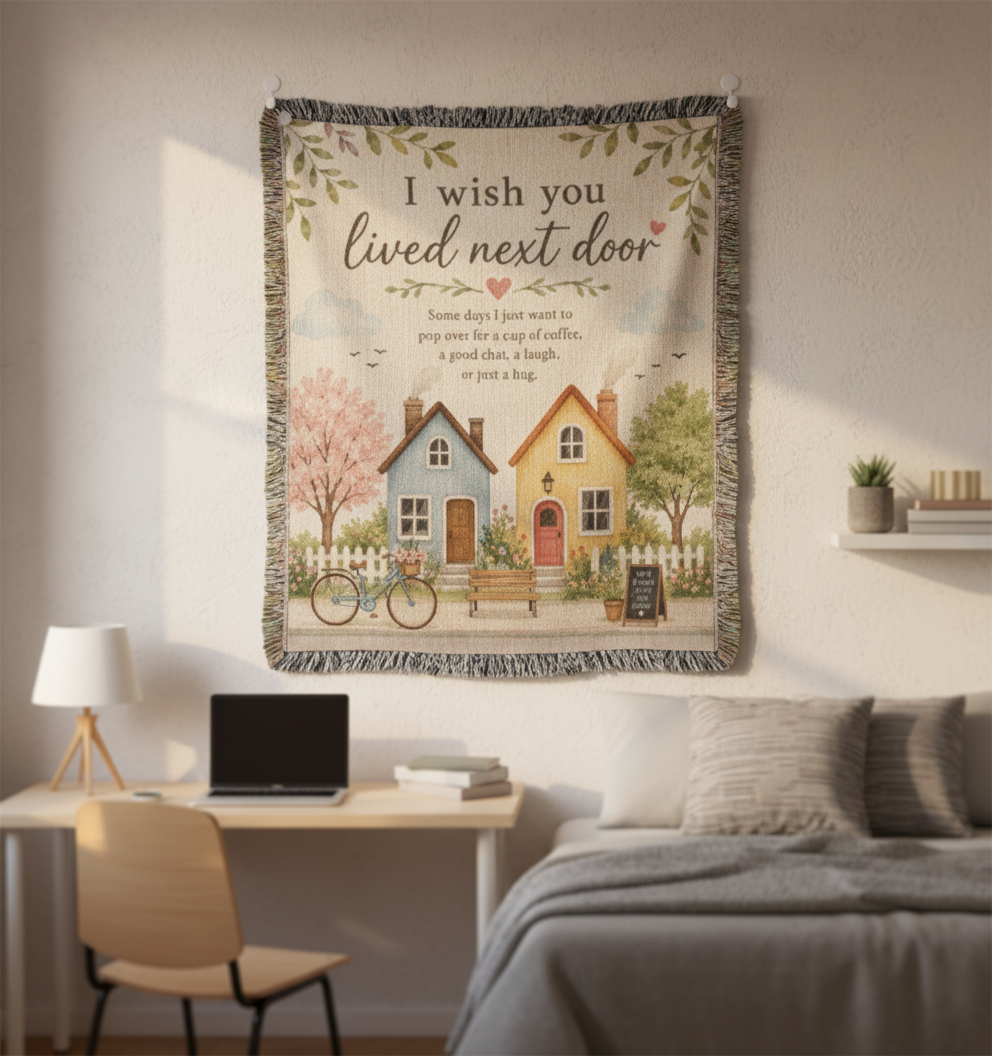 I Wish You Lived Next Door – Friendship Blanket for Best Friend | Long Distance Friend Gift & Neighbor Keepsake