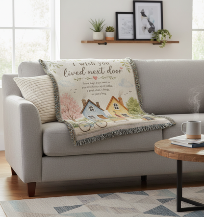 I Wish You Lived Next Door – Friendship Blanket for Best Friend | Long Distance Friend Gift & Neighbor Keepsake
