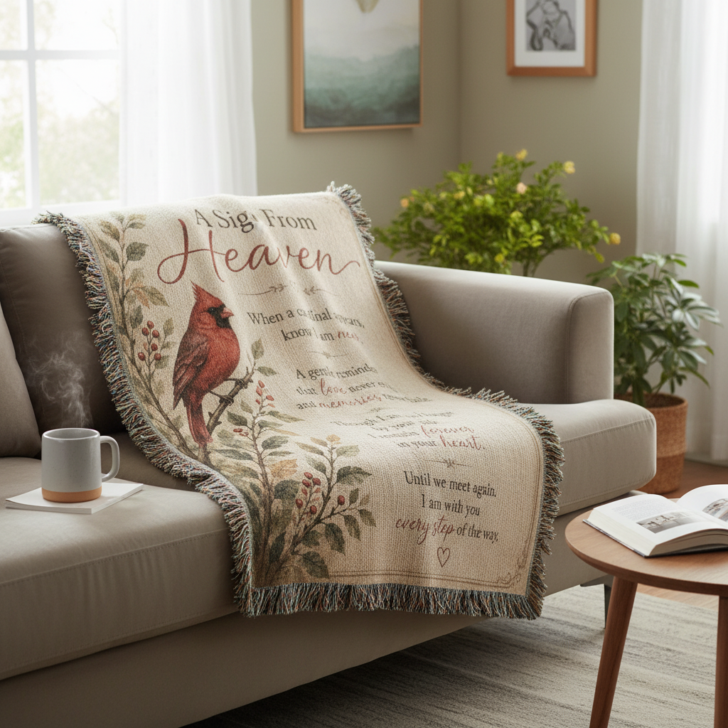 A Sign From Heaven Cardinal Memorial Blanket | Sympathy Gift for Loss of Loved One | Remembrance Throw