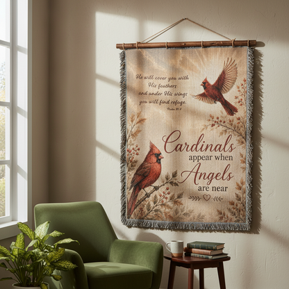 Cardinal Memorial Blanket | Cardinals Appear When Angels Are Near | Psalm 91:4 Sympathy Gift