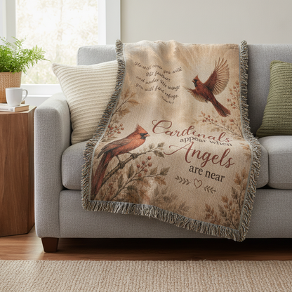 Cardinal Memorial Blanket | Cardinals Appear When Angels Are Near | Psalm 91:4 Sympathy Gift