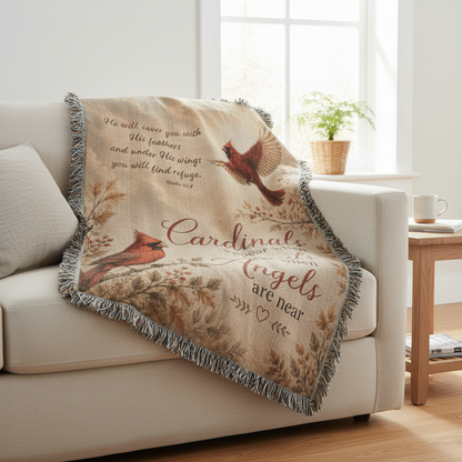 Cardinal Memorial Blanket | Cardinals Appear When Angels Are Near | Psalm 91:4 Sympathy Gift