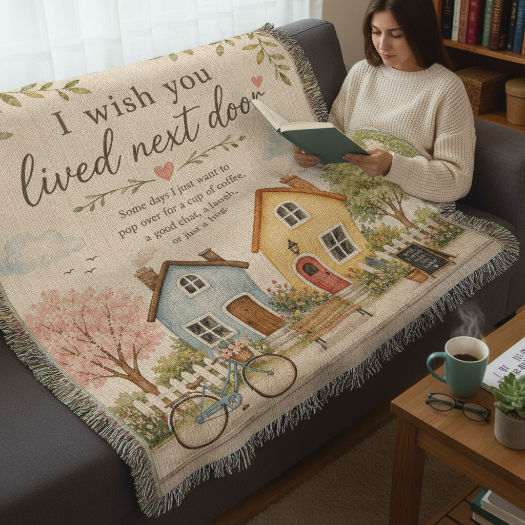 I Wish You Lived Next Door Woven Blanket | Best Friend Gift