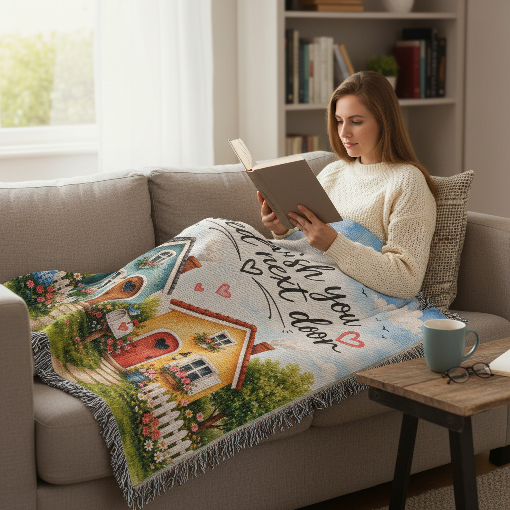 I Wish You Lived Next Door Woven Blanket | Friendship Gift