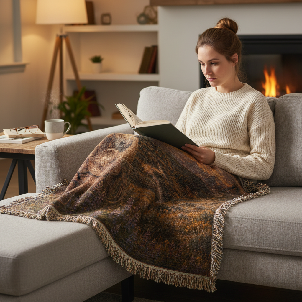 Western Horse Saddle Woven Blanket | Rustic Ranch Throw