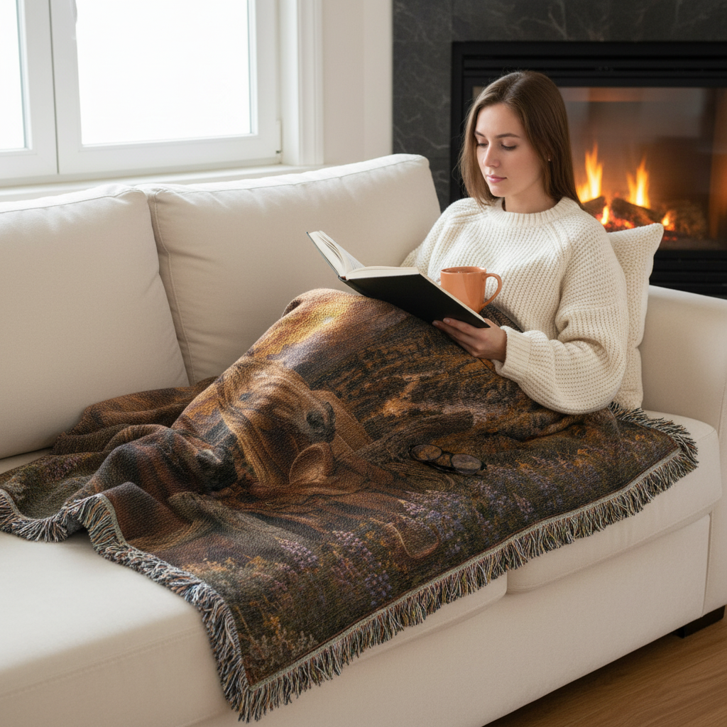 Mountain Ranch Horse Woven Blanket | Luxury Western Throw