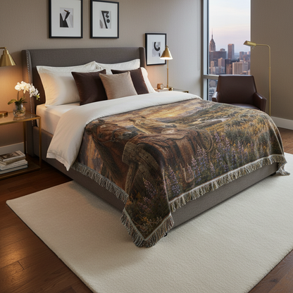 Mountain Ranch Horse Woven Blanket | Luxury Western Throw