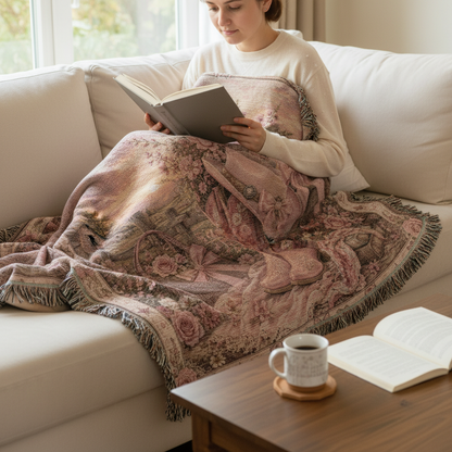 Pink Cowgirl Coquette Woven Blanket | Floral Western Throw