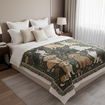 Dog Lover Woven Blanket | Floral Woodland Dogs Throw