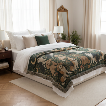 Dog Lover Woven Blanket | Floral Woodland Dogs Throw