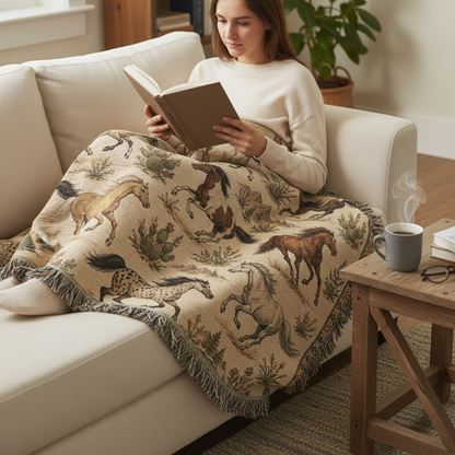 Wild Spirit Horse Woven Blanket | Western Ranch Throw
