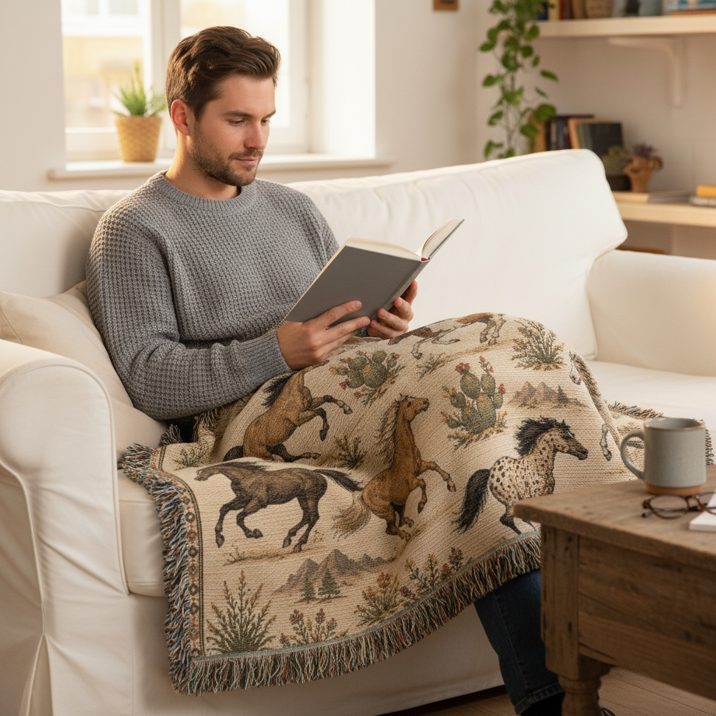 Wild Spirit Horse Woven Blanket | Western Ranch Throw