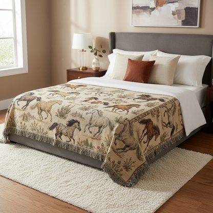 Wild Spirit Horse Woven Blanket | Western Ranch Throw