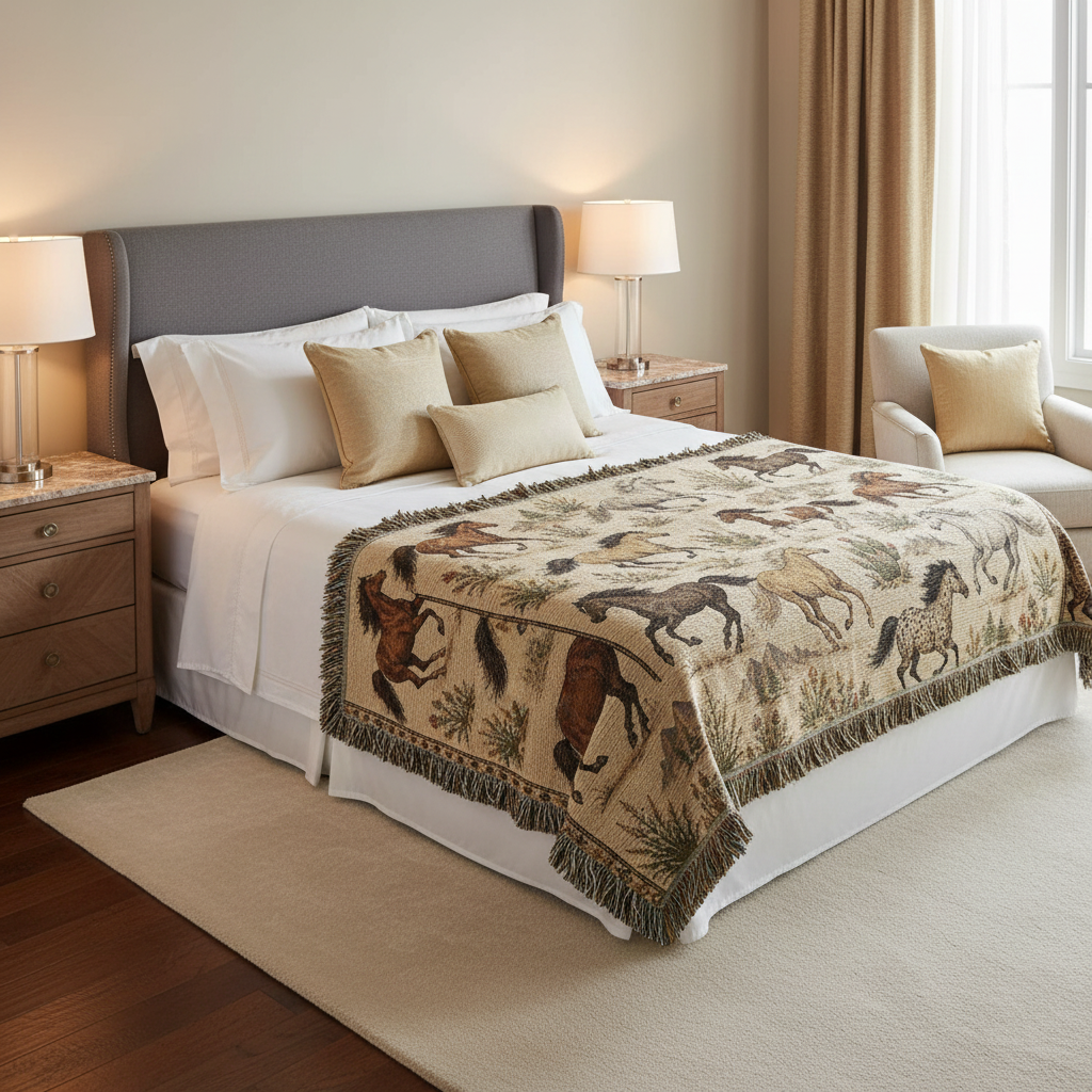 Wild Spirit Horse Woven Blanket | Western Ranch Throw