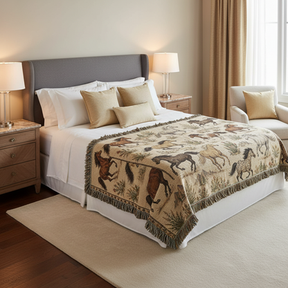 Wild Spirit Horse Woven Blanket | Western Ranch Throw