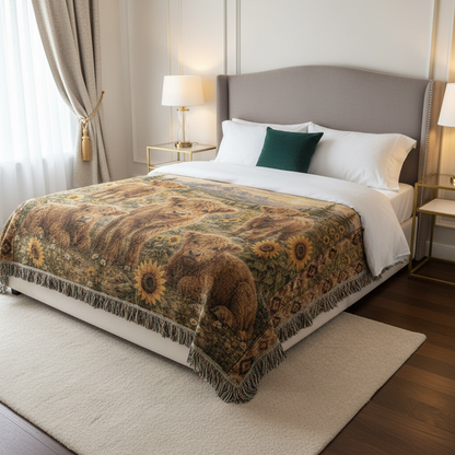 Highland Cow Calf Woven Blanket | Sunflower Farmhouse Throw