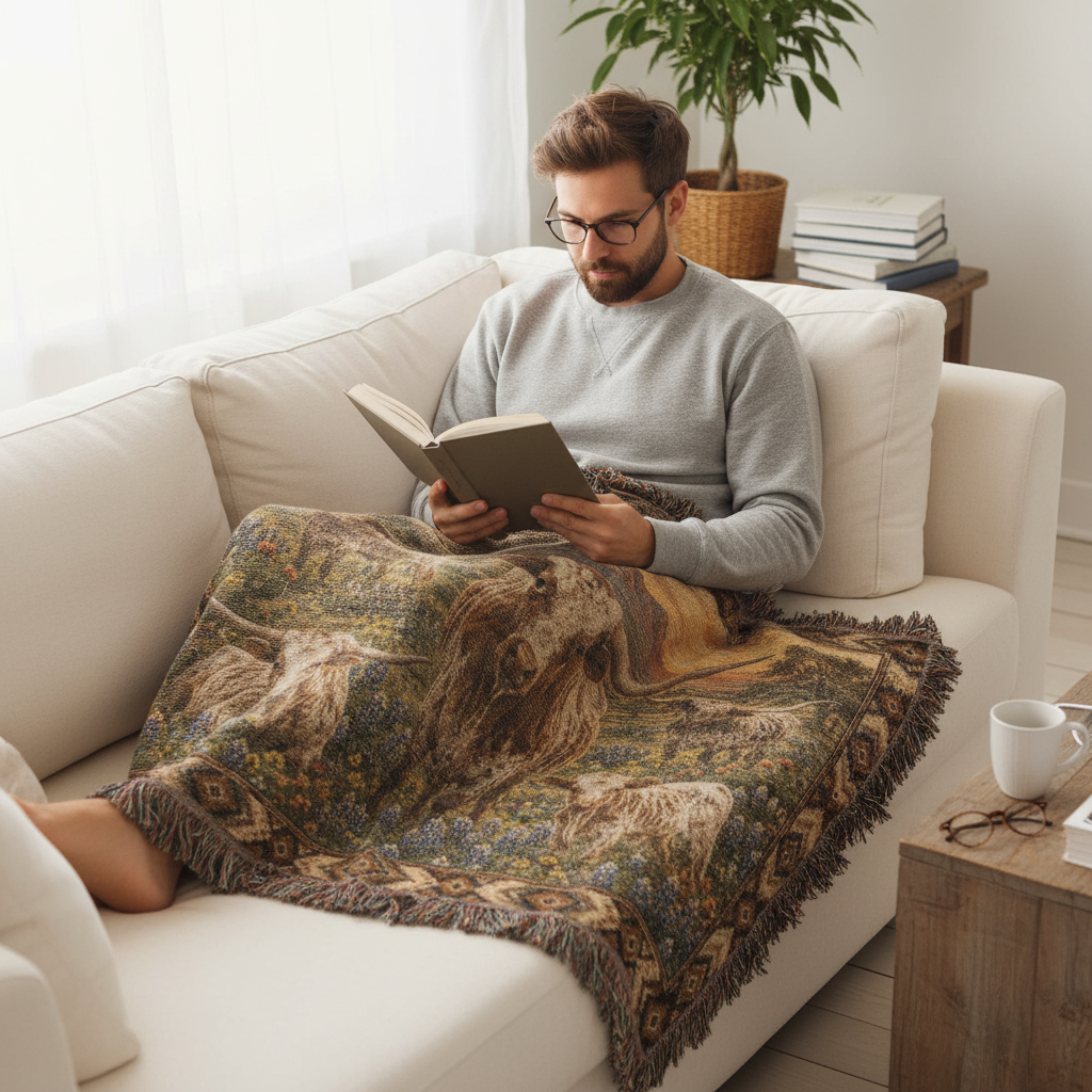 Texas Longhorn Woven Blanket | Western Ranch Throw